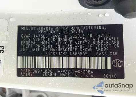 2020 Toyota Camry Xse from USA, damaged, VIN 4T1K61AK9LU868505